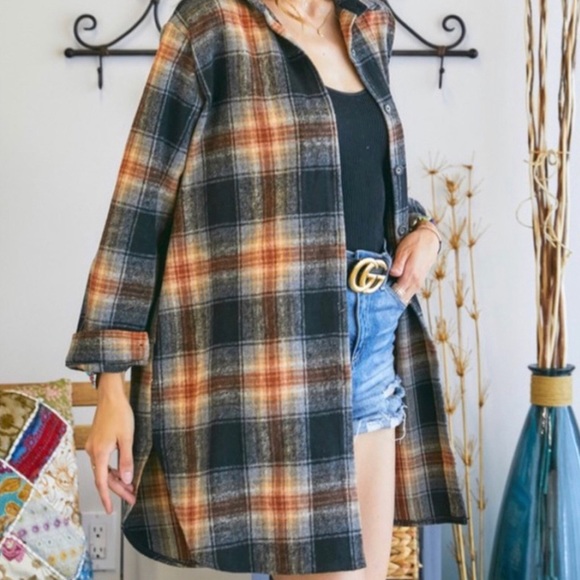 Long Flannel Plaid Shirt Shacket Size Small - Picture 5 of 6